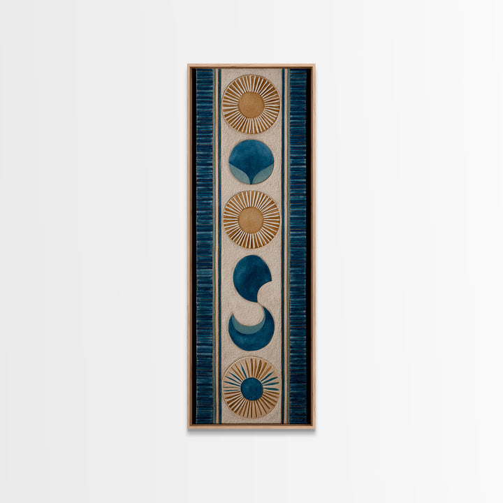 Sun and Moon Celestial Folk Motif Framed Canvas Print, Boho Art, Room Decor, Living Room Decor, Fine Art, Bohemian, Printable, BOH-1x3-70