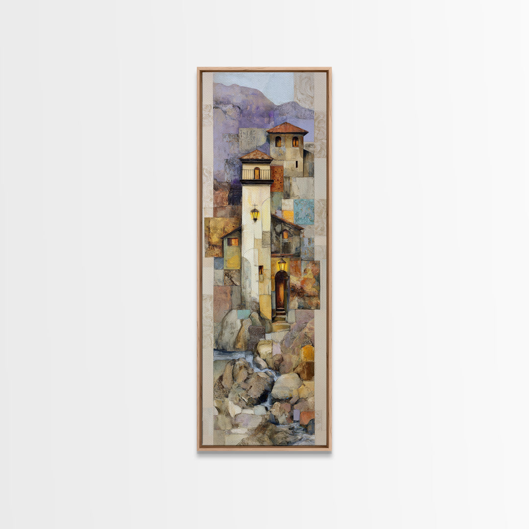 Earth Tone Mountain and River Abstraction Framed Canvas Print, Boho Art, Contemporary Art, Living Room Decor, Bohemian, BOH-1x3-71