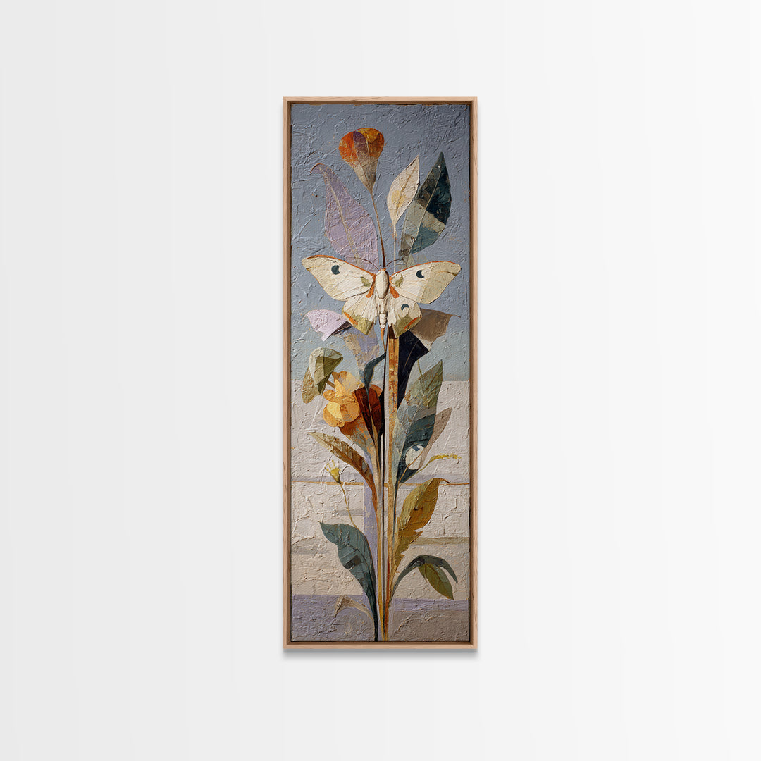 Golden Moth with Moon and Stars Canvas Print, Boho Art, Mid Century Modern, Living Room Decor, Bohemian, Boho Wall Art, BOH-1x3-77