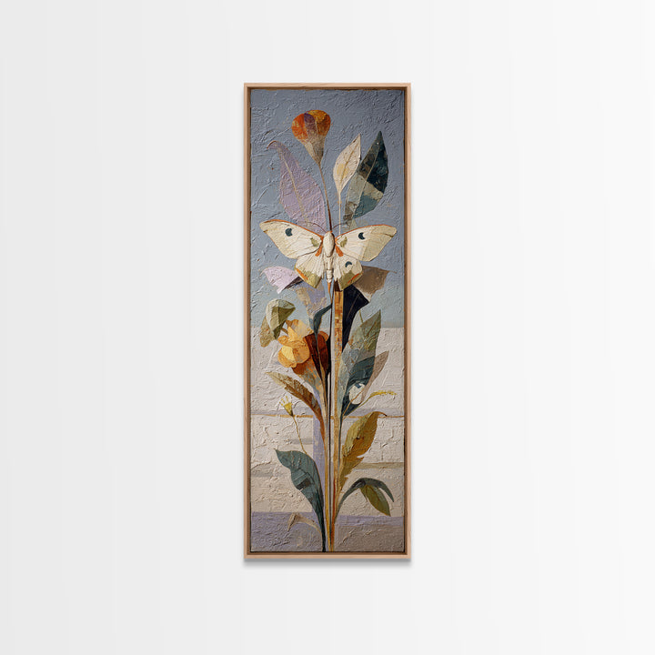 Golden Moth with Moon and Stars Canvas Print, Boho Art, Mid Century Modern, Living Room Decor, Bohemian, Boho Wall Art, BOH-1x3-77