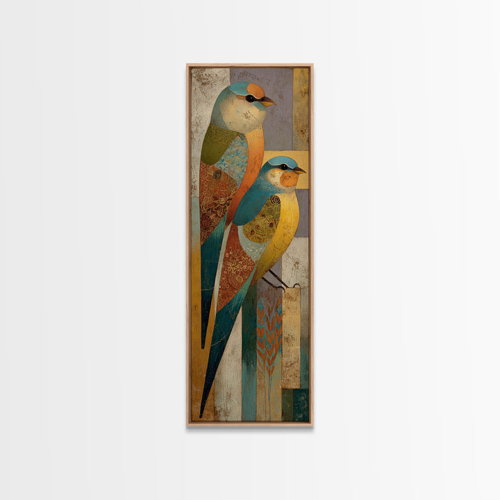 Boho Bird Pair Framed Canvas Print, Boho Art, Gallery Decor, Living Room Decor, Fine Art, Bohemian, Home Decor, Wall Decor, BOH-1x3-80
