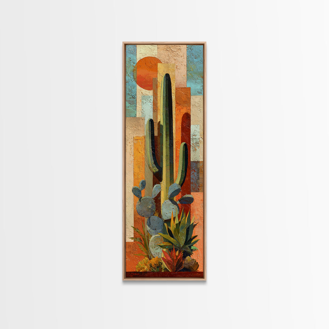 Desert Sun with Cactus and Warm Clay Canvas Print, Boho Art, Canvas Art, Living Room Decor, Fine Art, Bohemian, Wall Art Set, BOH-1x3-85