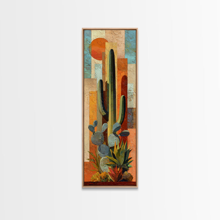 Desert Sun with Cactus and Warm Clay Canvas Print, Boho Art, Canvas Art, Living Room Decor, Fine Art, Bohemian, Wall Art Set, BOH-1x3-85