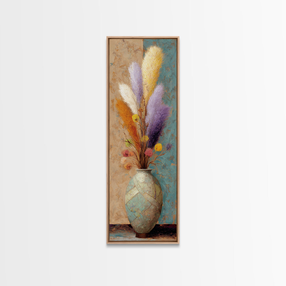 Bohemian Vase with Dried Pampas Grass Canvas Print, Boho Art, Artwork, Living Room Decor, Fine Art, Bohemian, Boho Decor, BOH-1x3-93