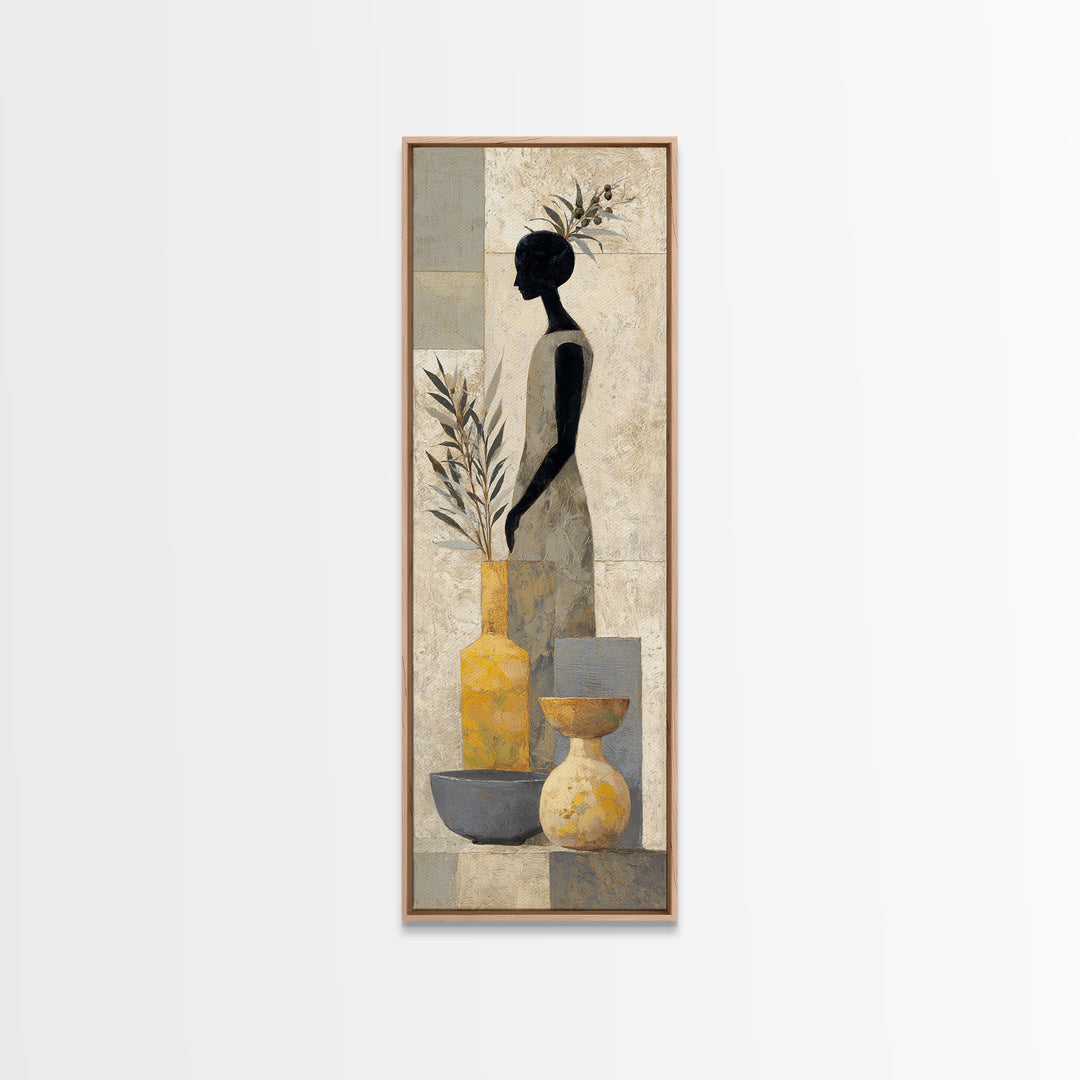 Minimal Black Line Figure Framed Canvas Print, Boho Art, Statement Artwork, Living Room Decor, Fine Art, Bohemian, Art Prints, BOH-1x3-96