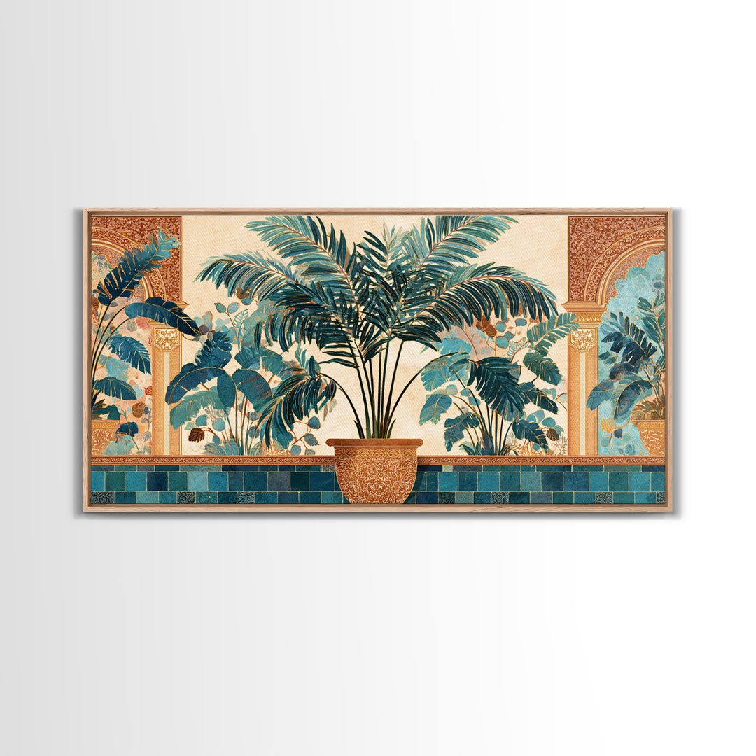 Terracotta Palm Leaves Framed Canvas Print, Boho Art, Wallart, Living Room Decor, Fine Art, Bohemian, Living Room Wall Art, BOH-2x1-1