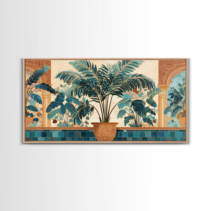 Terracotta Palm Leaves Framed Canvas Print, Boho Art, Wallart, Living Room Decor, Fine Art, Bohemian, Living Room Wall Art, BOH-2x1-1
