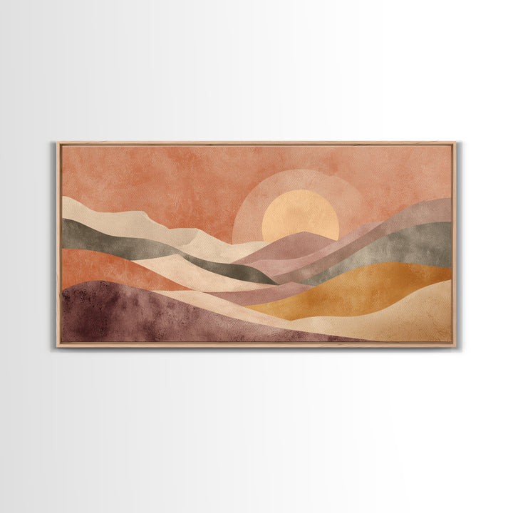 Sunrise over Rolling Dunes in Muted Peach Canvas Print, Boho Art, Art Deco, Living Room Decor, Bohemian, Modern Wall Art, BOH-2x1-17