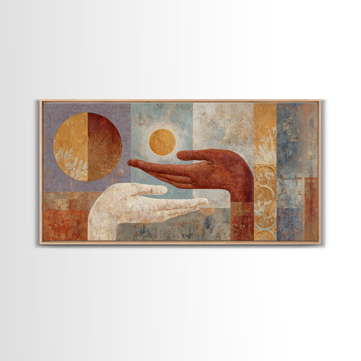 Mystic Hand Holding a Tiny Sun Canvas Print, Boho Art, Art, Living Room Decor, Abstract Art, Bohemian, Wallart, Art Nouveau, BOH-2x1-2