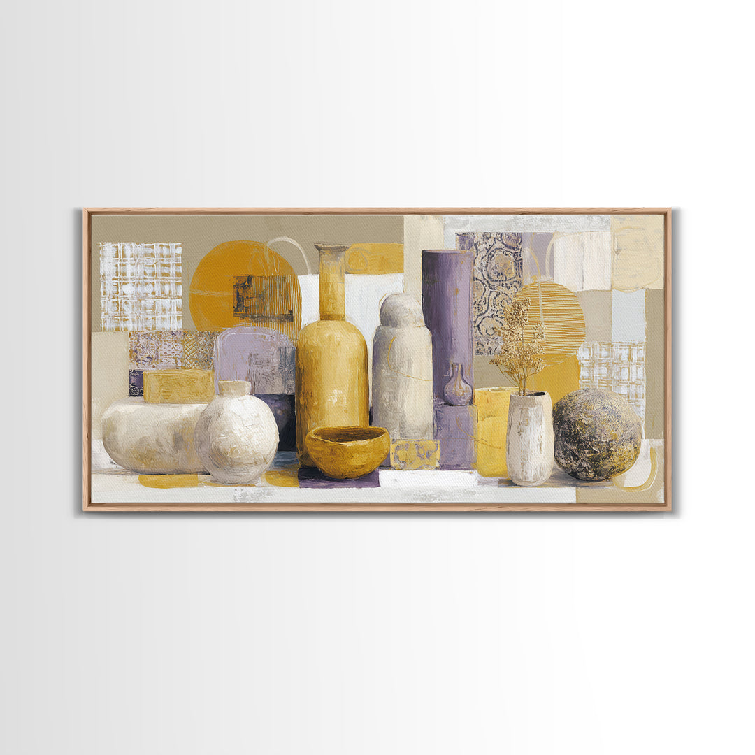 Organic Shape Collage Framed Canvas Print, Boho Art, Statement Artwork, Living Room Decor, Abstract Art, Bohemian, Art Prints, BOH-2x1-20