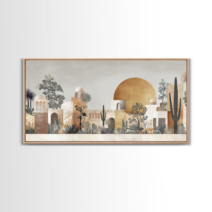 Desert Sun with Cactus and Warm Clay Canvas Print, Boho Art, Artwork, Living Room Decor, Fine Art, Bohemian, Boho Decor, BOH-2x1-21