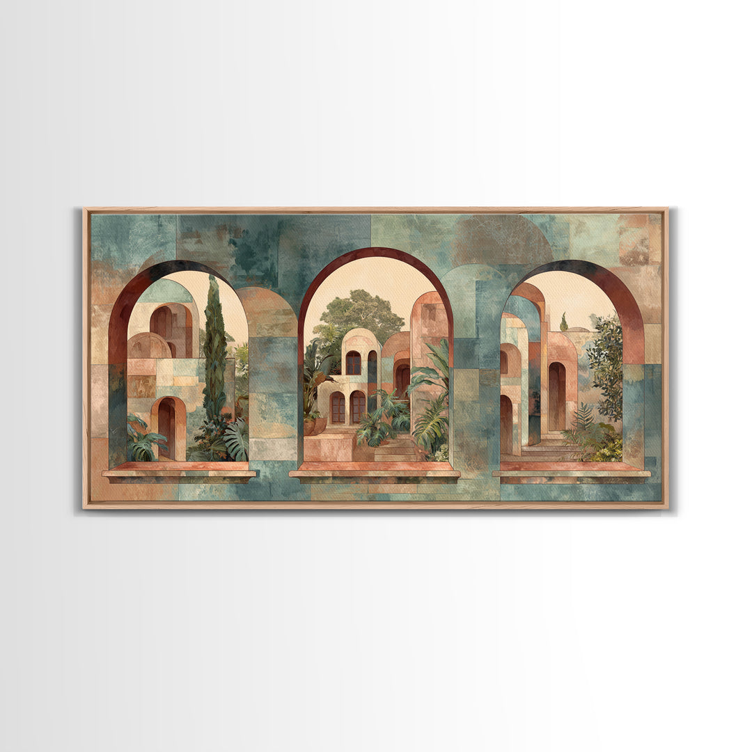 Neutral Rainbow Arches Framed Canvas Print, Boho Art, Boho, Living Room Decor, Abstract Art, Bohemian, Wall Art Print, BOH-2x1-23