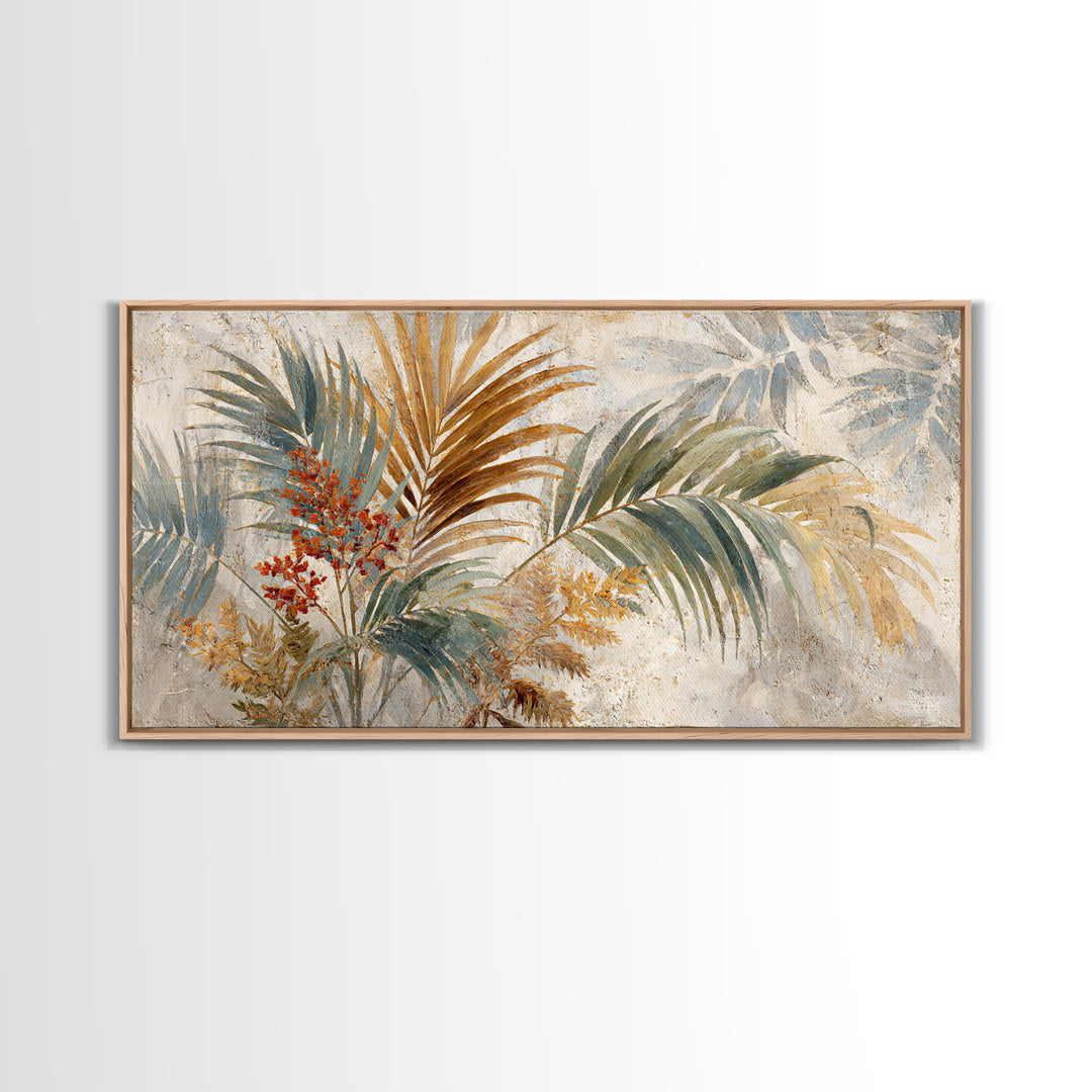 Terracotta Palm Leaves Framed Canvas Print, Boho Art, Wallart, Living Room Decor, Fine Art, Bohemian, Living Room Wall Art, BOH-2x1-25