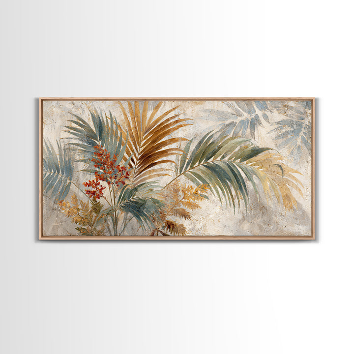 Terracotta Palm Leaves Framed Canvas Print, Boho Art, Wallart, Living Room Decor, Fine Art, Bohemian, Living Room Wall Art, BOH-2x1-25