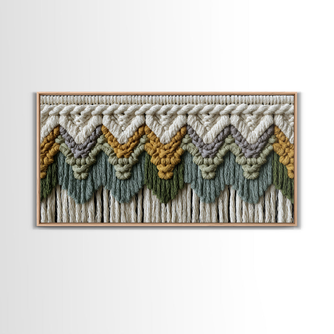 Macrame Geometric Fringe Pattern Framed Canvas Print, Boho Art, Room Decor, Living Room Decor, Fine Art, Bohemian, Printable, BOH-2x1-27