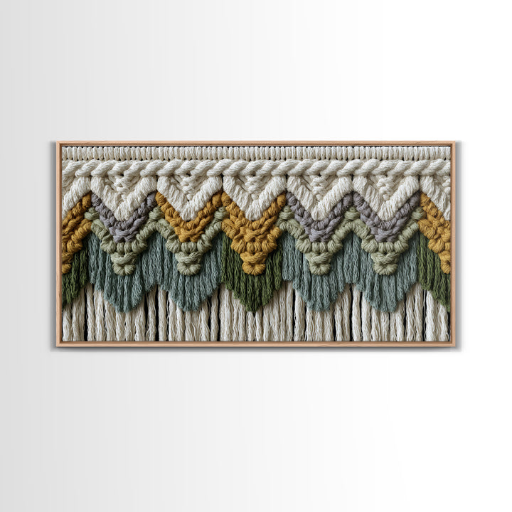 Macrame Geometric Fringe Pattern Framed Canvas Print, Boho Art, Room Decor, Living Room Decor, Fine Art, Bohemian, Printable, BOH-2x1-27
