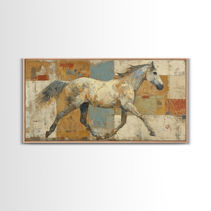 Wild Horse in Dusty Golden Light Framed Canvas Print, Boho Art, Wall Art, Living Room Decor, Fine Art, Bohemian, Art Deco, BOH-2x1-28