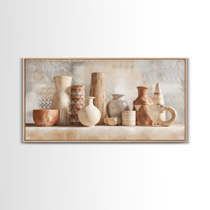 Tribal Neutral Pattern Framed Canvas Print, Boho Art, Prints, Living Room Decor, Fine Art, Bohemian, Abstract Art, Canvas Art, BOH-2x1-34