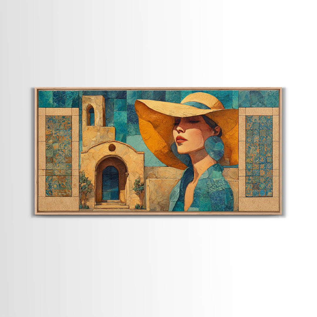 Desert Woman Portrait Framed Canvas Print, Boho Art, Wall Decor, Living Room Decor, Oil Painting, Bohemian, Art Nouveau, BOH-2x1-35