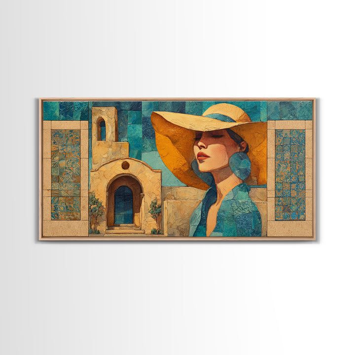 Desert Woman Portrait Framed Canvas Print, Boho Art, Wall Decor, Living Room Decor, Oil Painting, Bohemian, Art Nouveau, BOH-2x1-35