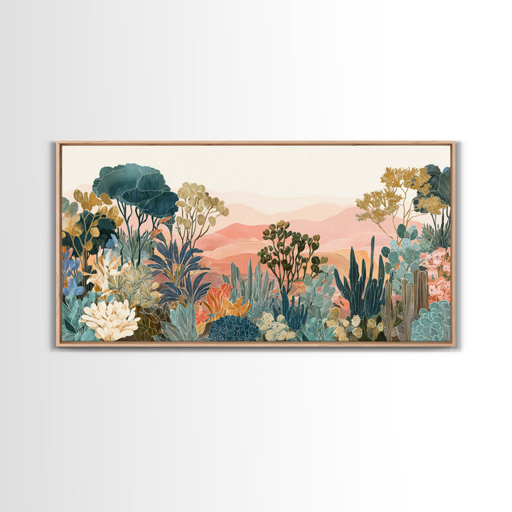 Sunrise over Rolling Dunes in Muted Peach Canvas Print, Boho Art, Art Deco, Living Room Decor, Bohemian, Modern Wall Art, BOH-2x1-41
