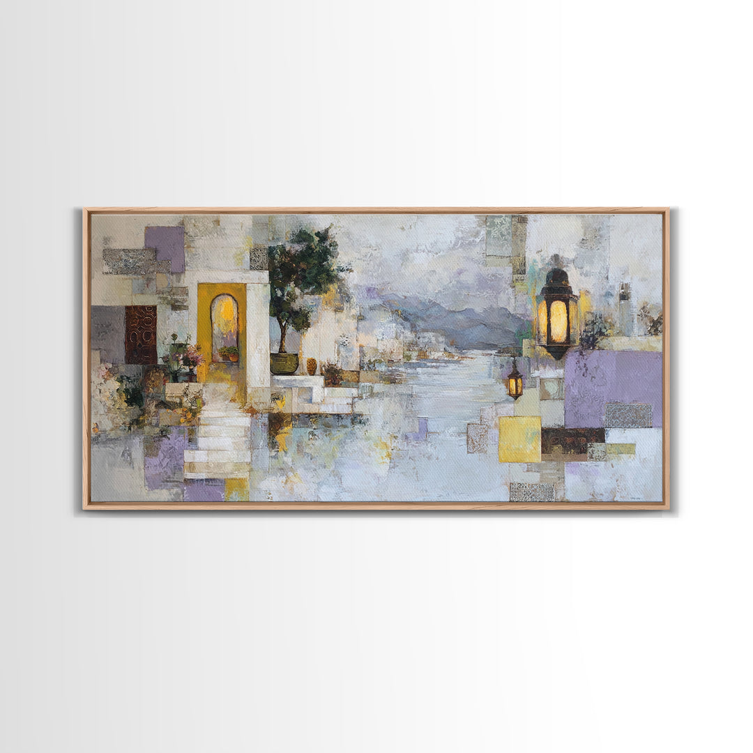 Earth Tone Mountain and River Abstraction Framed Canvas Print, Boho Art, Printable Art, Living Room Decor, Fine Art, Bohemian, BOH-2x1-55