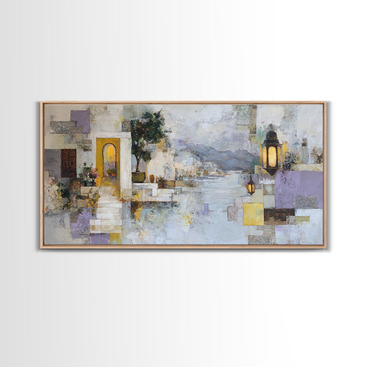 Earth Tone Mountain and River Abstraction Framed Canvas Print, Boho Art, Printable Art, Living Room Decor, Fine Art, Bohemian, BOH-2x1-55