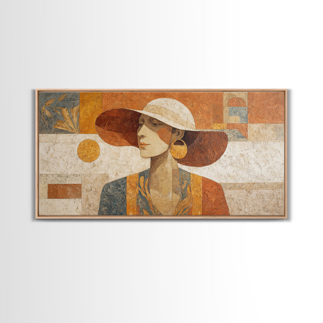 Desert Woman Portrait Framed Canvas Print, Boho Art, Boho Decor, Living Room Decor, Fine Art, Bohemian, Textured Painting, BOH-2x1-59