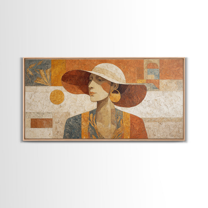 Desert Woman Portrait Framed Canvas Print, Boho Art, Boho Decor, Living Room Decor, Fine Art, Bohemian, Textured Painting, BOH-2x1-59
