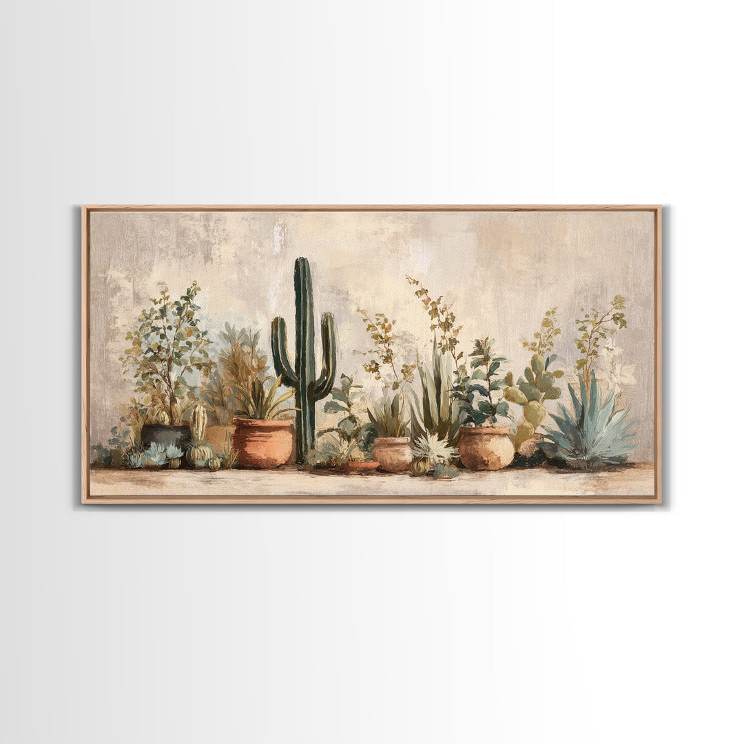 Warm Neutral Cactus Garden Illustration Canvas Print, Boho Art, Art Prints, Living Room Decor, Watercolor Art, Bohemian, BOH-2x1-62