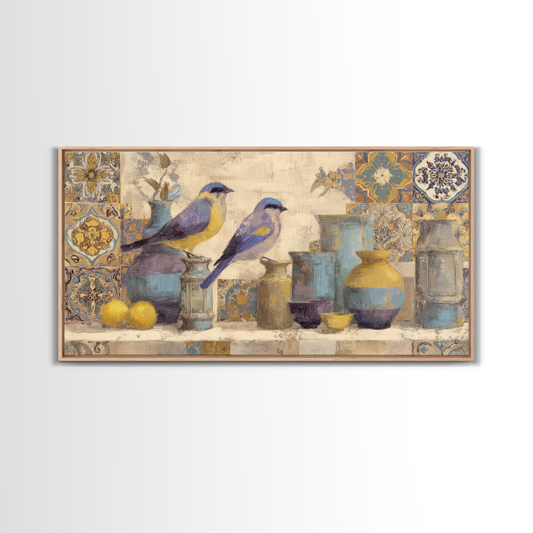 Boho Bird Pair Canvas Print, Boho Art, Printable Wall Art, Living Room Decor, Bohemian, Abstract Wall Art, Boho Wall Art, BOH-2x1-64