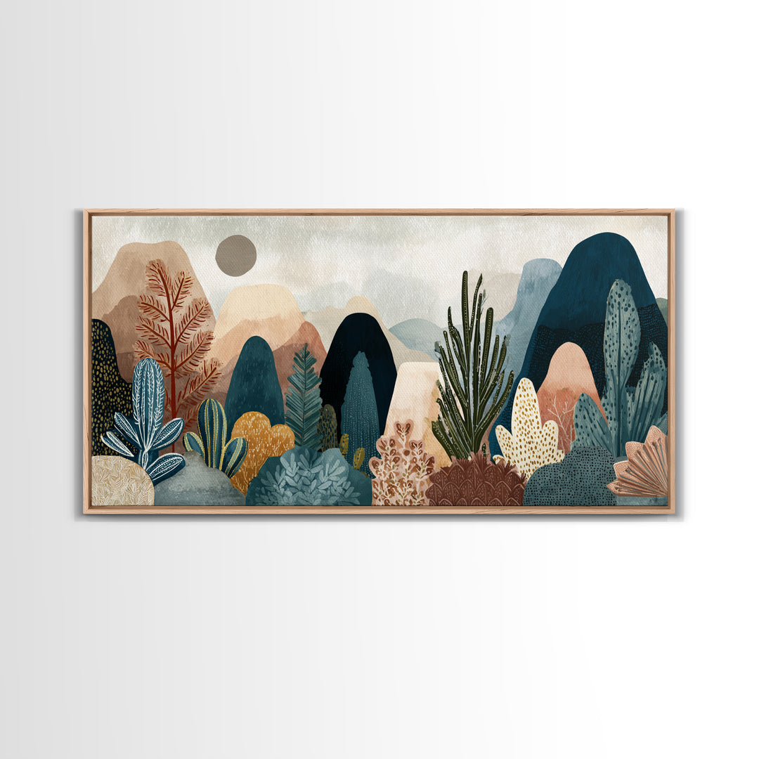 Earth Tone Mountain and River Abstraction Framed Canvas Print, Boho Art, Printable, Living Room Decor, Fine Art, Bohemian, BOH-2x1-7