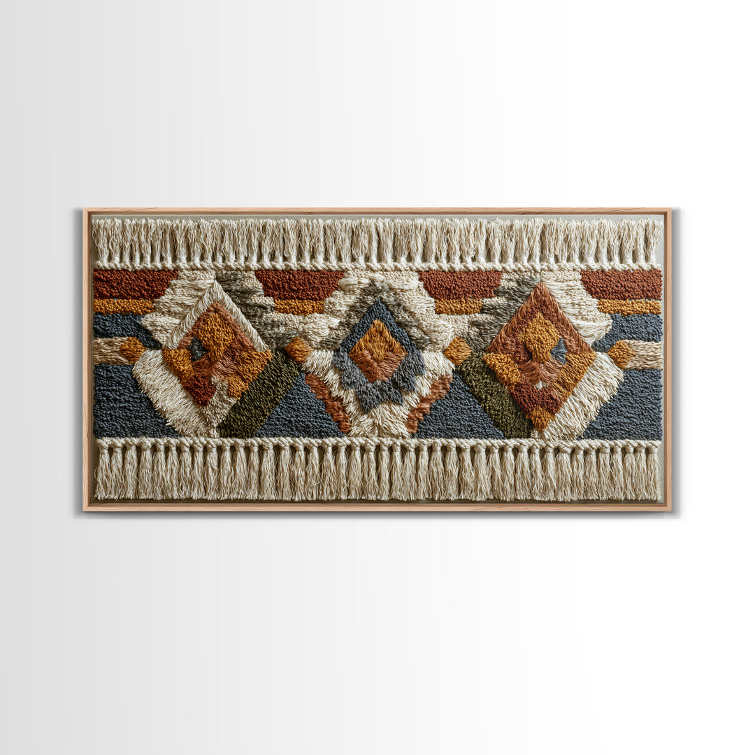 Macrame Geometric Fringe Pattern Framed Canvas Print, Boho Art, Contemporary Art, Living Room Decor, Abstract Art, Bohemian, BOH-2x1-75