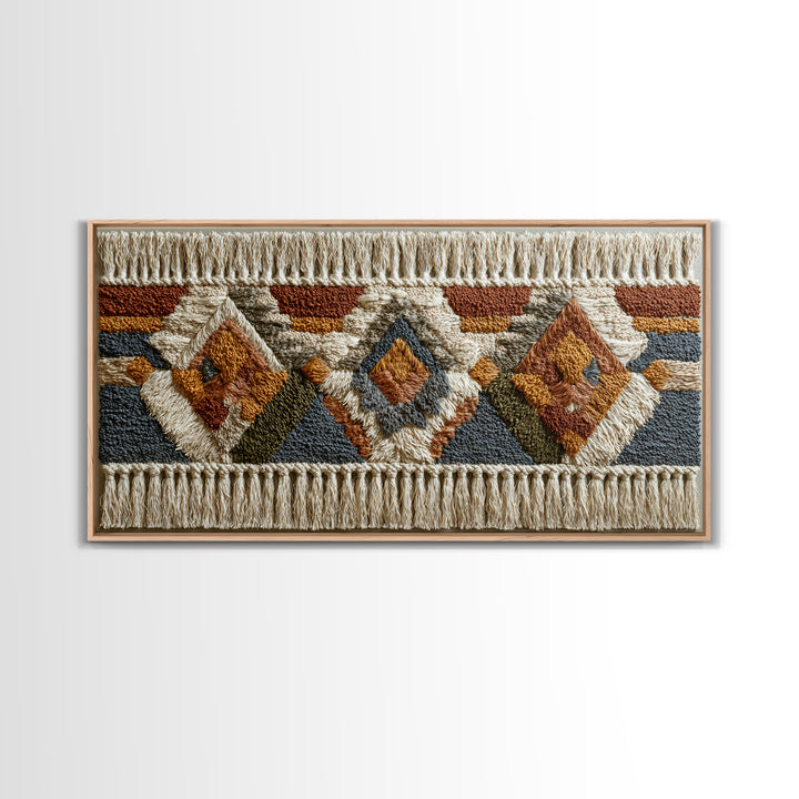 Macrame Geometric Fringe Pattern Framed Canvas Print, Boho Art, Contemporary Art, Living Room Decor, Abstract Art, Bohemian, BOH-2x1-75