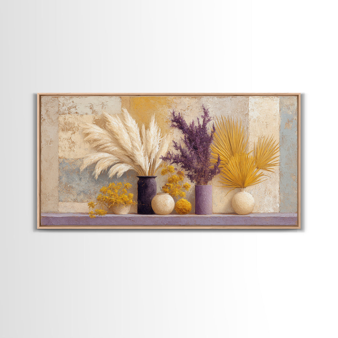Bohemian Vase with Dried Pampas Grass Canvas Print, Boho Art, Abstract Wall Art, Living Room Decor, Oil Painting, Bohemian, BOH-2x1-77
