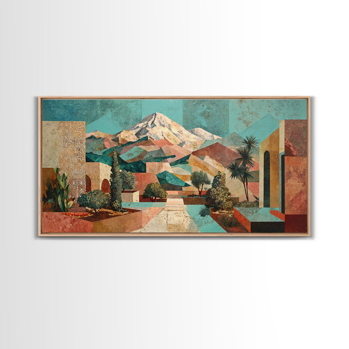 Earth Tone Mountain and River Abstraction Framed Canvas Print, Boho Art, Gallery Decor, Living Room Decor, Fine Art, Bohemian, BOH-2x1-79