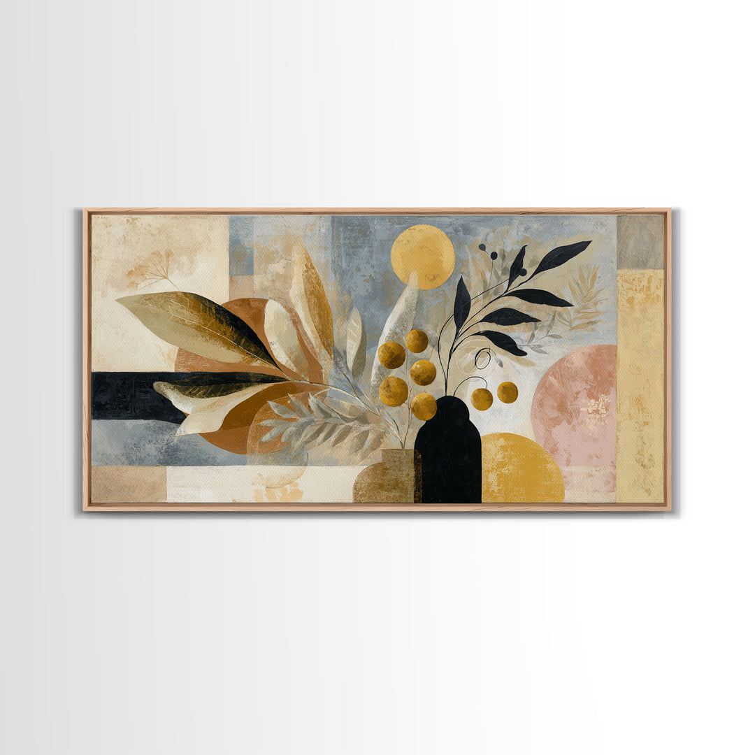 Minimal Black Line Figure Framed Canvas Print, Boho Art, Living Room Decor, Oil Painting, Bohemian, Gallery Decor, BOH-2x1-80