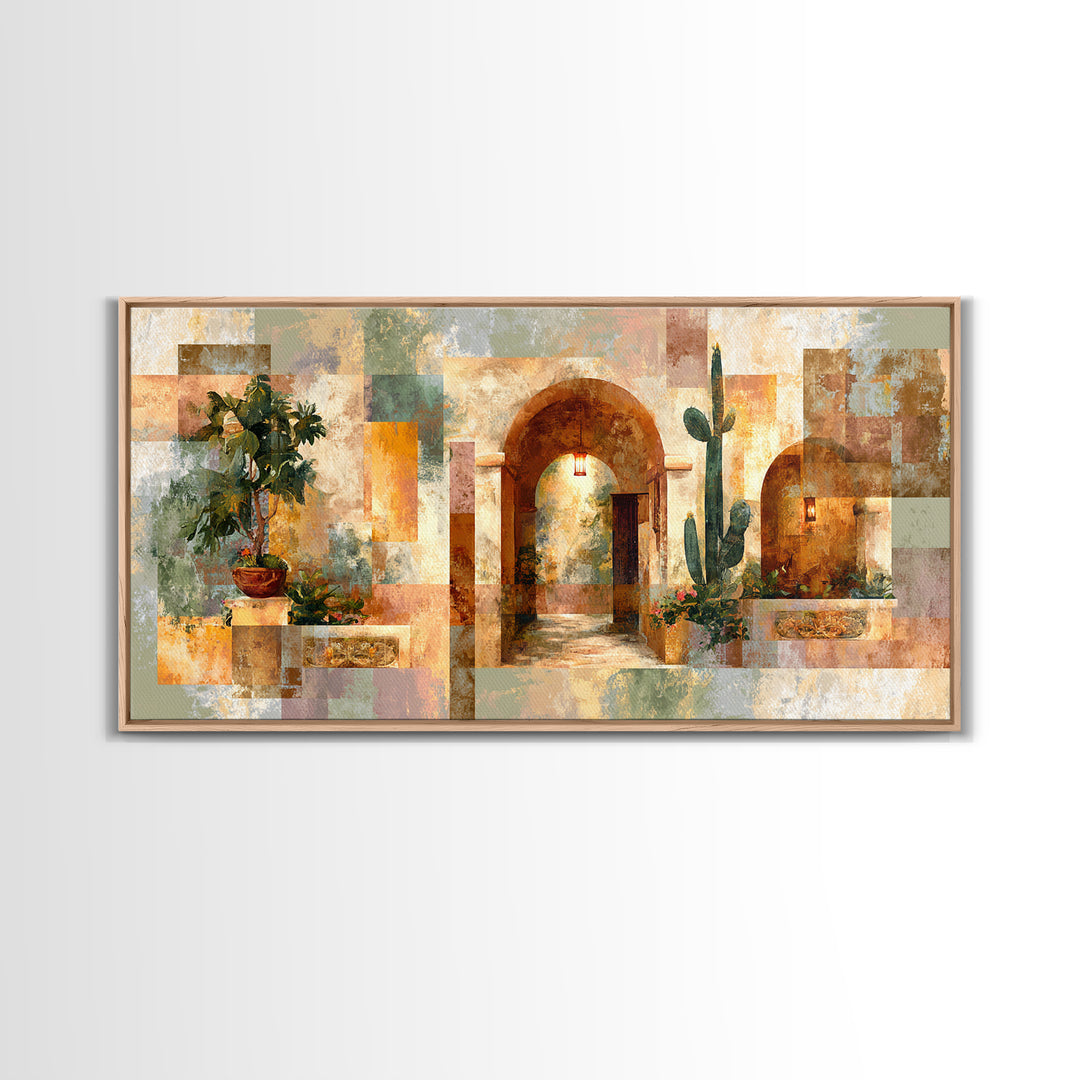Desert Sun with Cactus and Warm Clay Canvas Print, Boho Art, Modern Wall Art, Living Room Decor, Fine Art, Bohemian, BOH-2x1-93