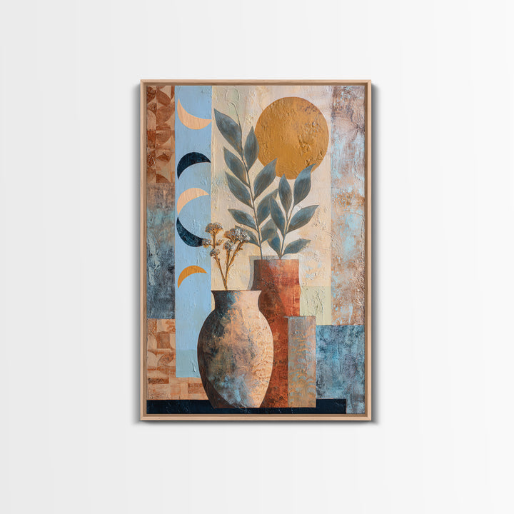 Moon Phases Above Botanical Silhouettes Canvas Print, Boho Art, Art Prints, Living Room Decor, Watercolor Art, Bohemian, BOH-2x3-10