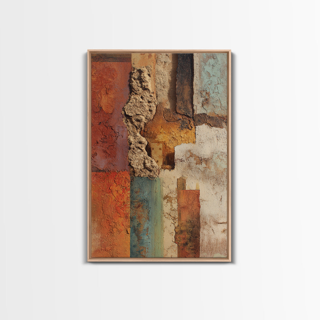 Earth Tone Mountain and River Abstraction Framed Canvas Print, Boho Art, Digital Wall Art, Living Room Decor, Bohemian, BOH-2x3-19