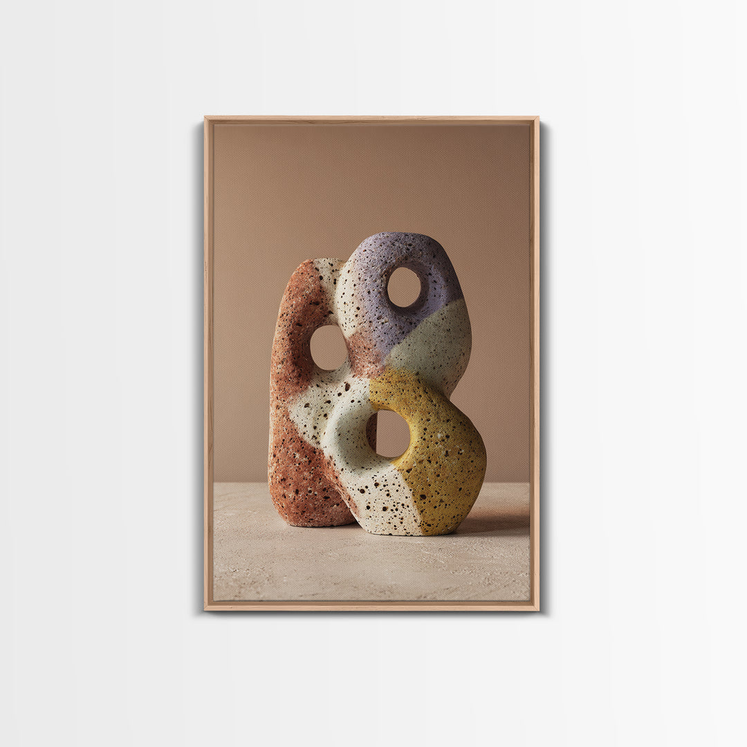 Abstract Clay Shapes Framed Canvas Print, Boho Art, Contemporary Art, Living Room Decor, Abstract Art, Bohemian, Art Deco, BOH-2x3-24