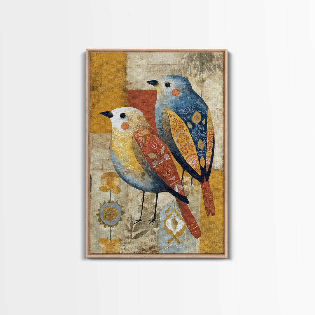 Boho Bird Pair Framed Canvas Print, Boho Art, Gallery Decor, Living Room Decor, Fine Art, Bohemian, Home Decor, Wall Decor, BOH-2x3-28