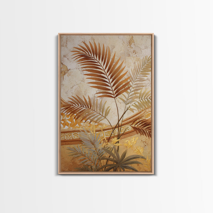 Terracotta Palm Leaves Framed Canvas Print, Boho Art, Digital Print, Living Room Decor, Fine Art, Bohemian, Gallery Decor, BOH-2x3-37