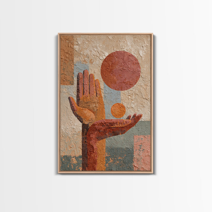 Mystic Hand Holding a Tiny Sun Framed Canvas Print, Boho Art, Boho, Living Room Decor, Fine Art, Bohemian, Wall Art Print, BOH-2x3-38