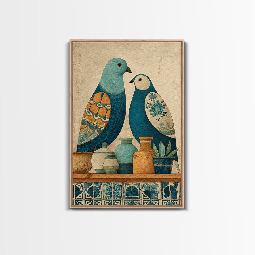 Boho Bird Pair Framed Canvas Print, Boho Art, Printable, Living Room Decor, Bohemian, Abstract Wall Art, Boho Wall Art, BOH-2x3-4