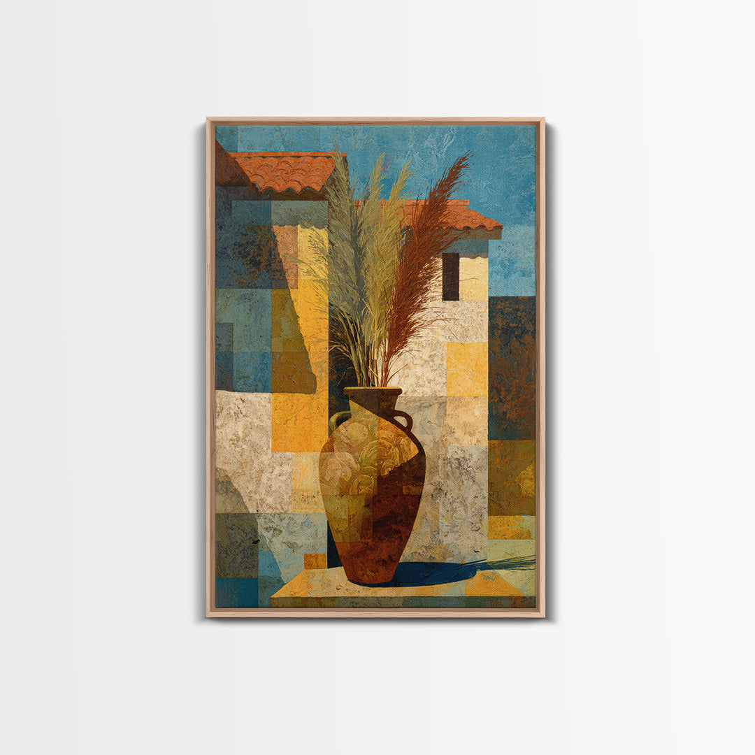 Bohemian Vase with Dried Pampas Grass Framed Canvas Print, Boho Art, Printable Art, Living Room Decor, Abstract Art, Bohemian, BOH-2x3-41