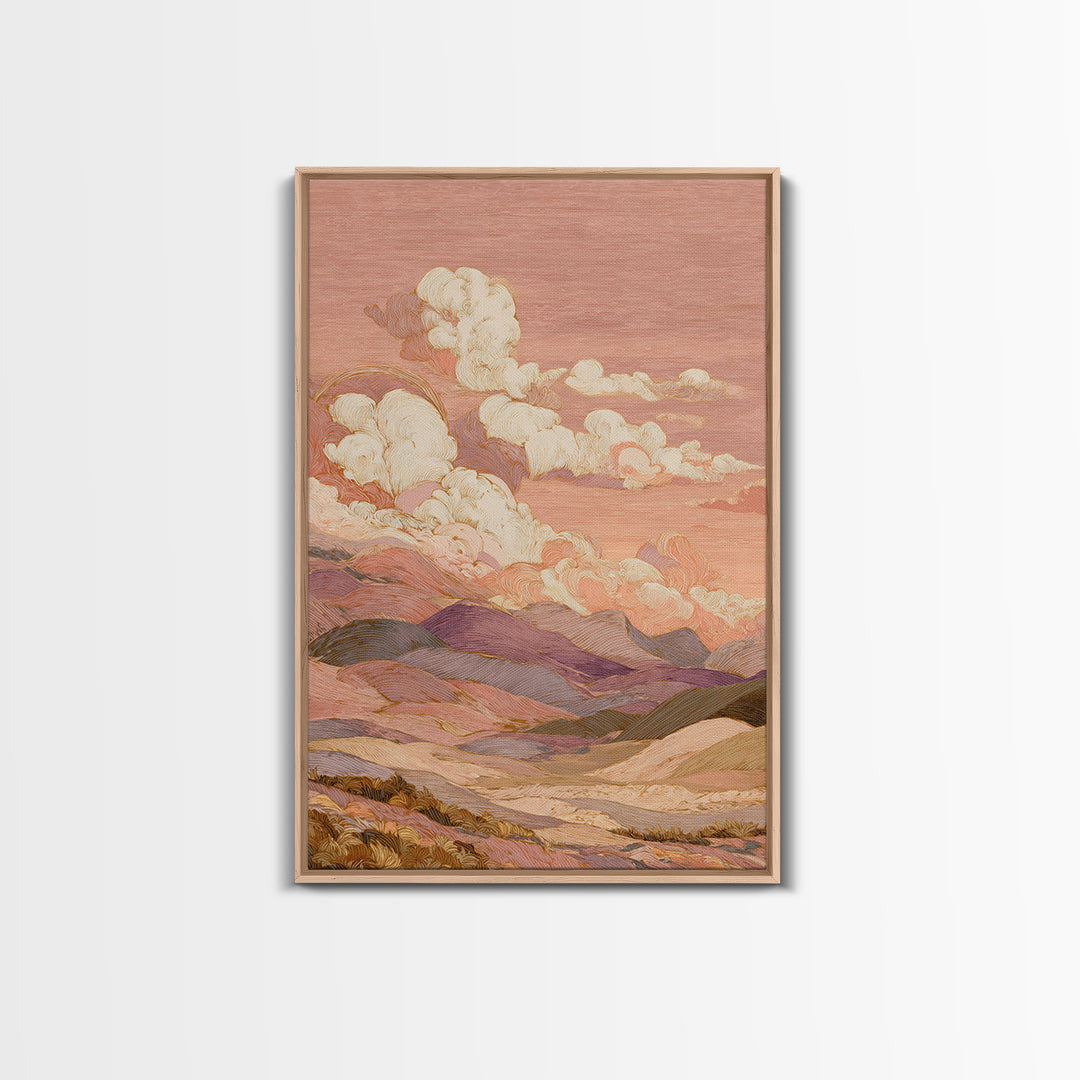 Sunrise over Rolling Dunes in Muted Peach Canvas Print, Boho Art, Abstract Art, Living Room Decor, Watercolor Art, Bohemian, BOH-2x3-5