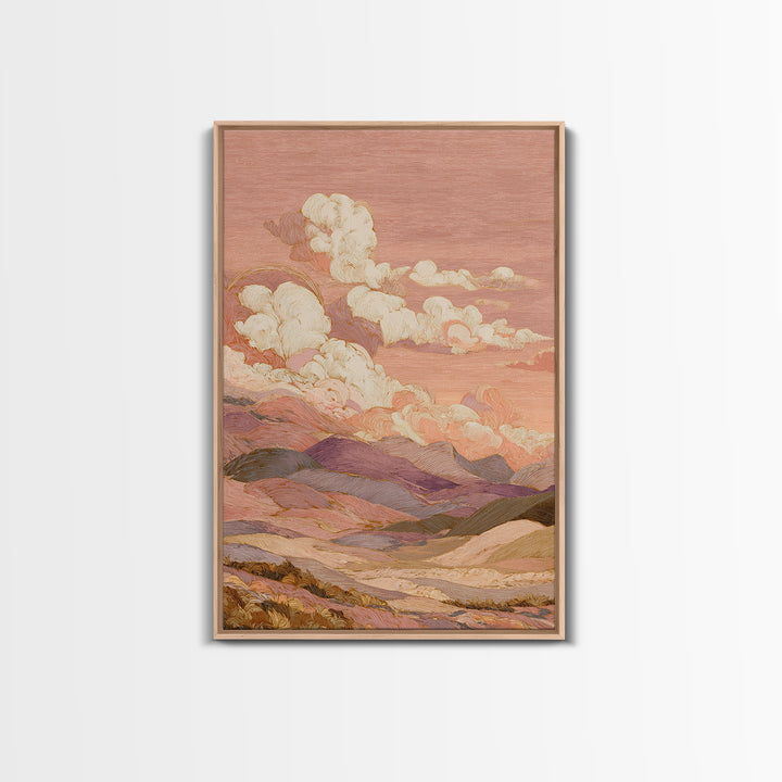 Sunrise over Rolling Dunes in Muted Peach Canvas Print, Boho Art, Abstract Art, Living Room Decor, Watercolor Art, Bohemian, BOH-2x3-5