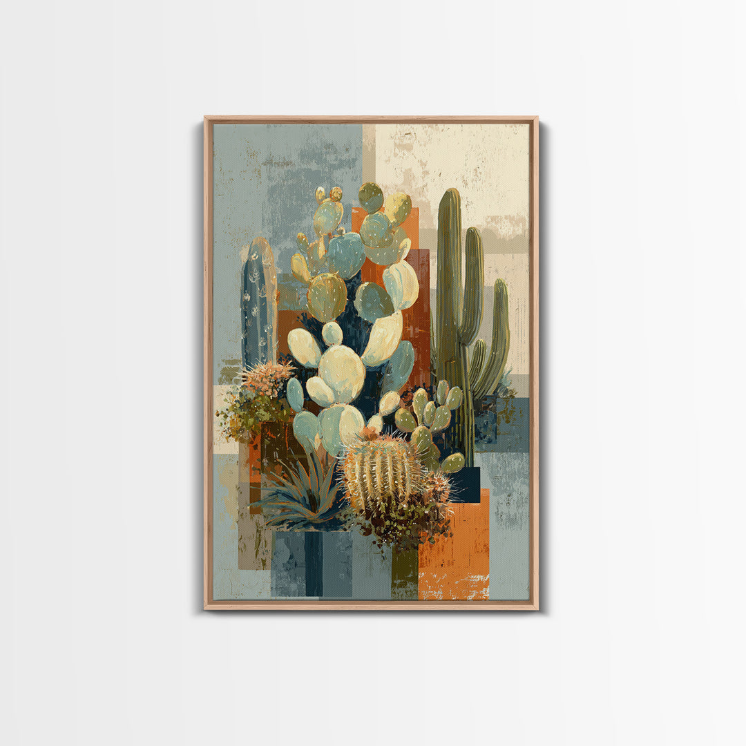 Warm Neutral Cactus Garden Illustration Canvas Print, Boho Art, Printable Wall Art, Living Room Decor, Oil Painting, Bohemian, BOH-2x3-50