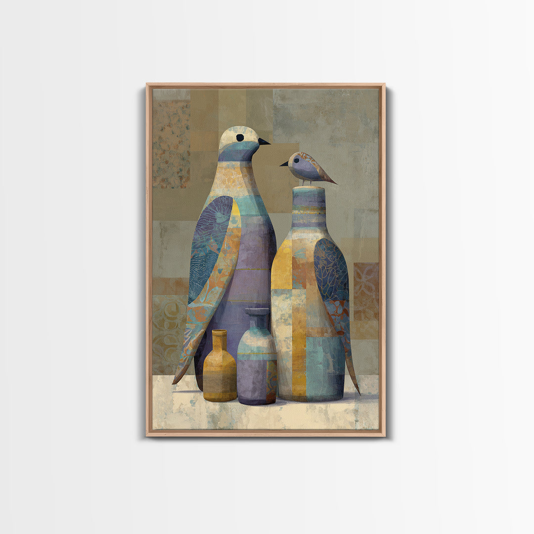 Boho Bird Pair Framed Canvas Print, Boho Art, Boho, Living Room Decor, Fine Art, Bohemian, Wall Art Print, Modern Wall Art, BOH-2x3-52
